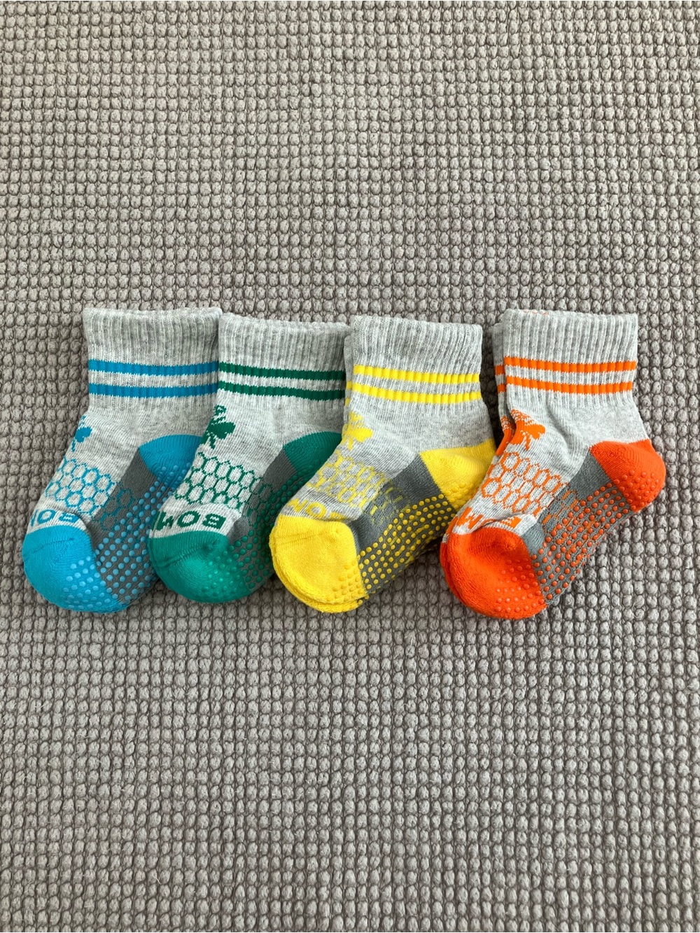 Bombas Kids Grippy Ankle Socks in Blue, Green, Yellow & Orange